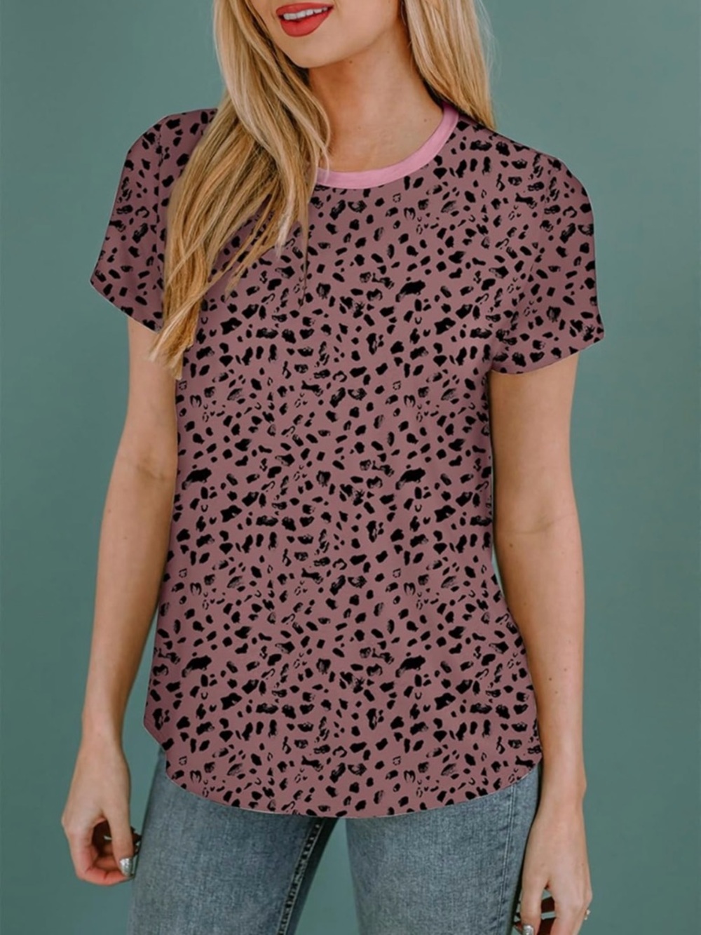 Leopard Print Short Sleeve Top in Mauve Pink